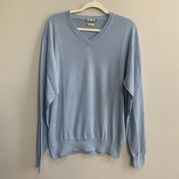 Peter Millar Silk Cashmere V-Neck Sweater Mens XL Blue Pull Over Preppy Office - Picture 1 of 7